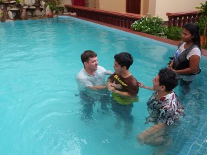 Ryoken's baptism, with Matt, Nary (Matt's wife), and Fernando (Ryoken's dad). 